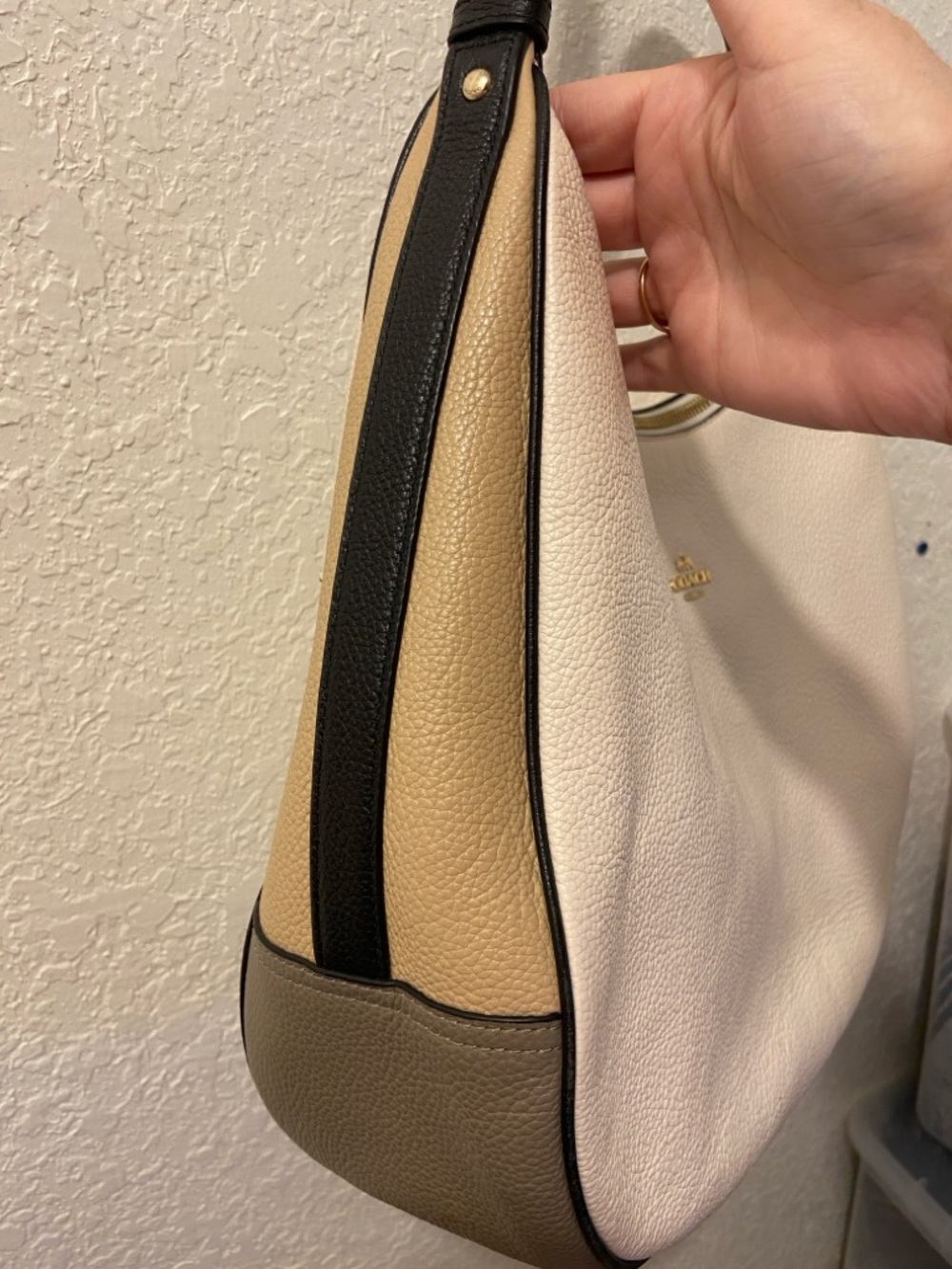 Coach Harley Hobo Geometric Ivory Tri-Color Pebbled Leather Shoulder Bag - Picture 3 of 16